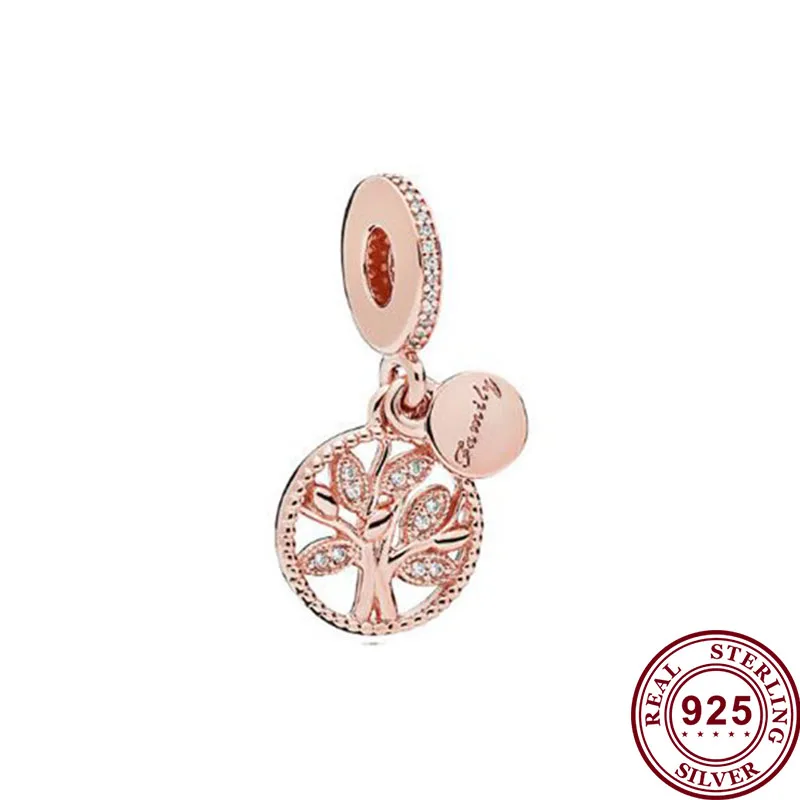 

100% 925 Sterling Silver Charm Simple Rose Gold Tree Of Life Pendant Fit Pandora Women Bracelet & Necklace Diy Jewelry