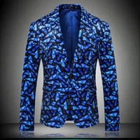 men blue blazer yellow jacket 2020 new great designer brand pattern slim party stage wear for singer male blazers 5xl k9010 1