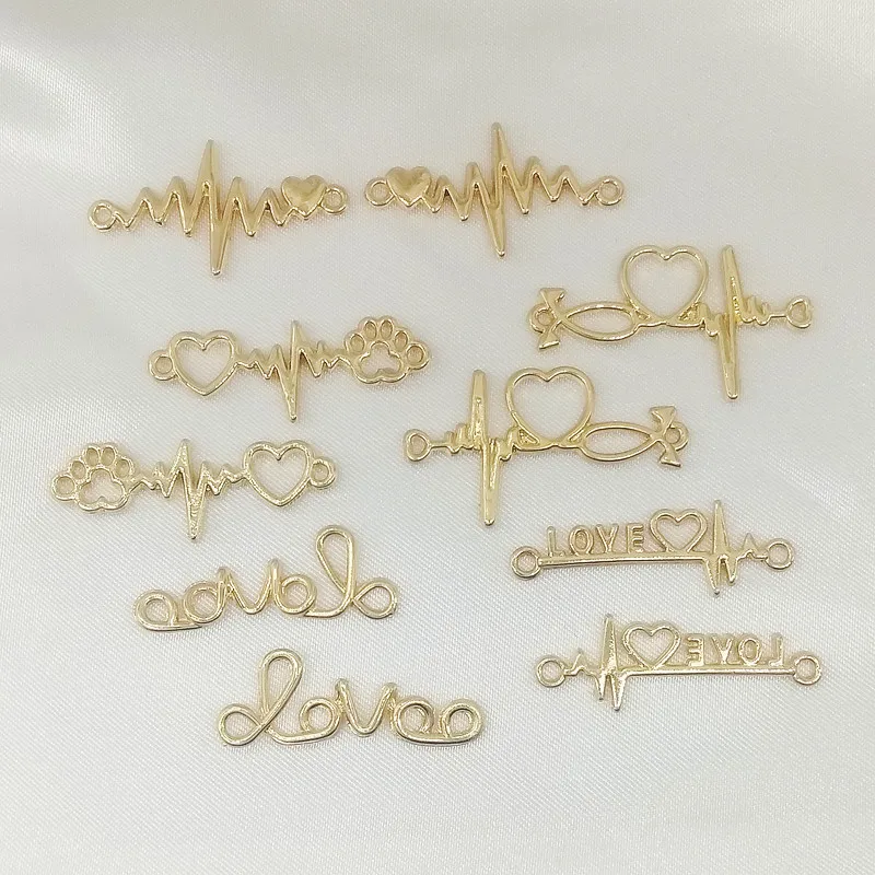 

10pcs Matt Gold ECG Link Heartbeat Connector Charm 2 Holes Craft for DIY Bracelet Necklace Jewelry Finding Making Accessories