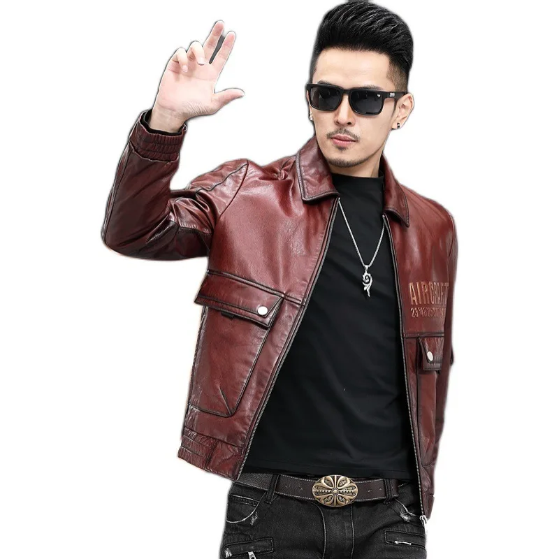 

men's leather jackets locomotive suit coat lapels, cultivate morality short leather head layer of sheep leather jacket