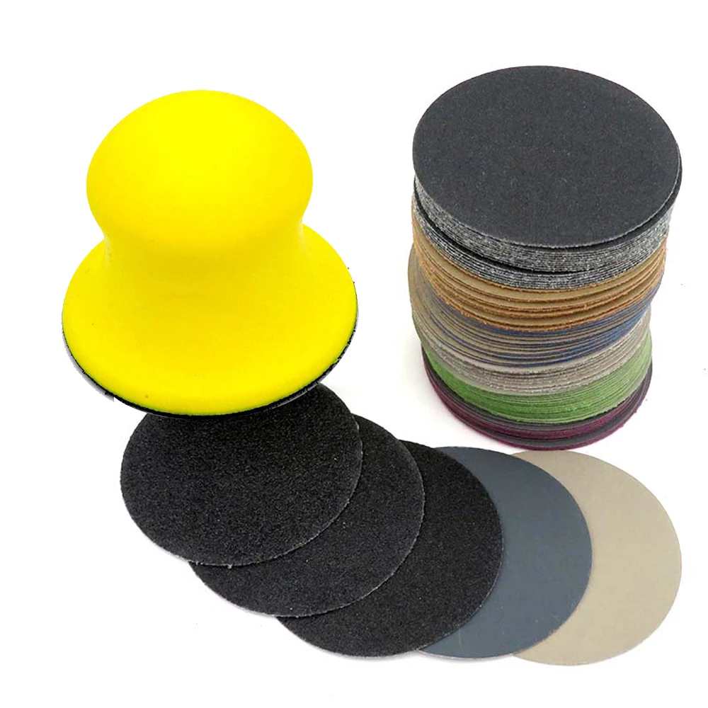 Ручной шлифовальный блок 3 дюйма Круглый диск + 25 листов наждачная бумага петля с