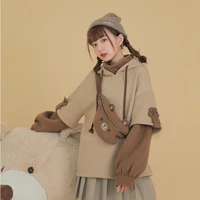 lovely hoodies bear mori girl japanese tribe false two piece sweaters loose patchwork top cute student coat female winter hoodie