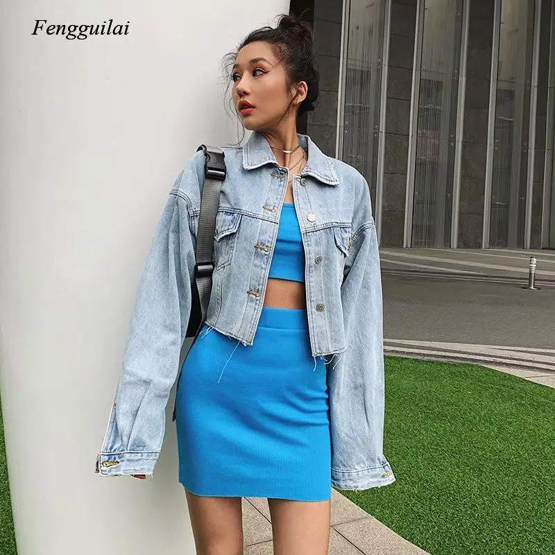 

Spring and Autumn New Style European and American Style Retro Washed Loose Short Denim Jacket Women Street Fashion Casual Denim