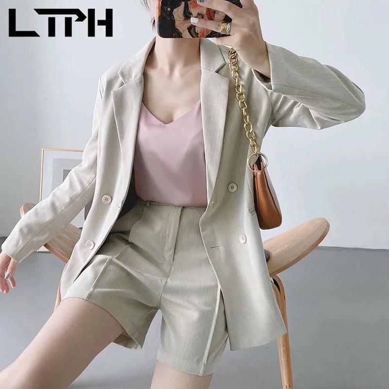 LTPH Oficina dama traje de 3 piezas de las mujeres trajes chaqueta holgada de cintura alta Pantalones cortos shorts chic 2021 trajes de primavera, nuevo,