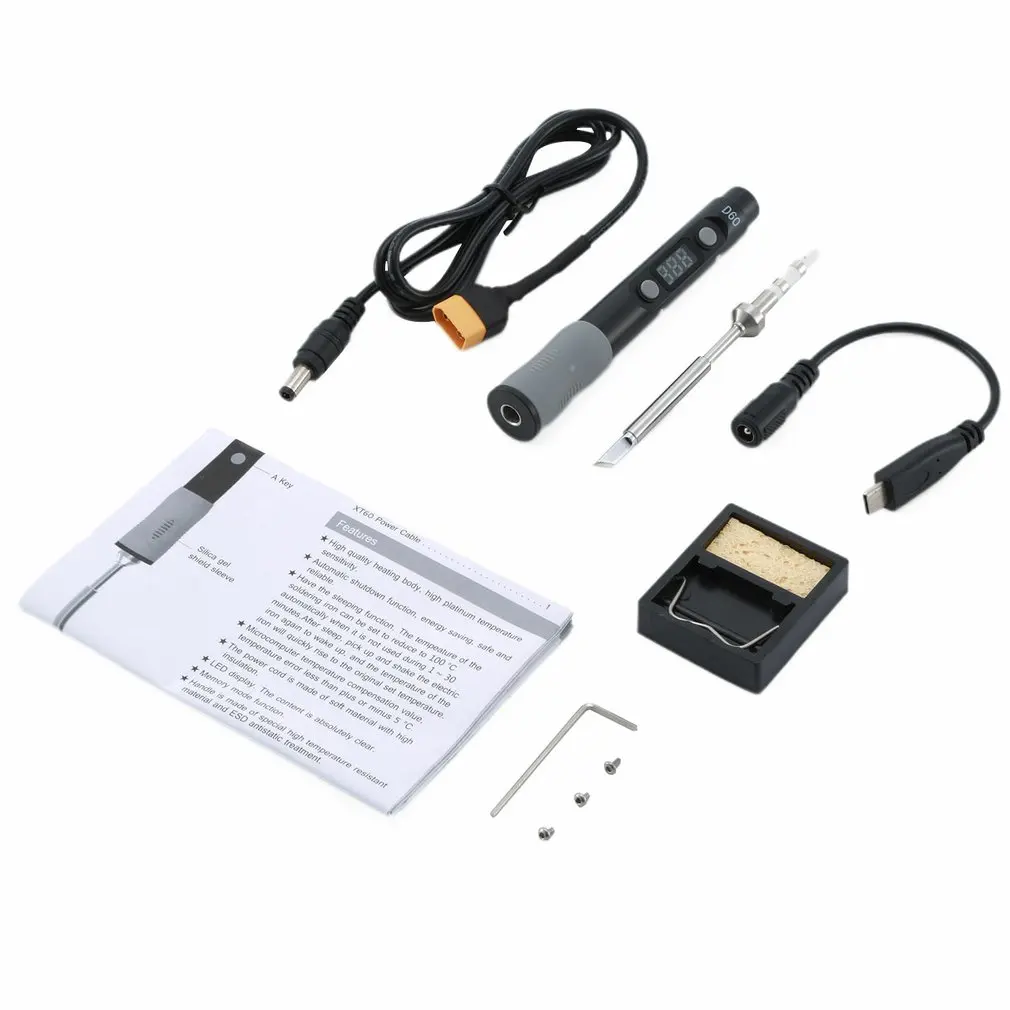 

SQ-D60 Electric Soldering Iron Kit 12-24V Adjustable 100-500 Constant Temperature Digital Display Soldering Iron