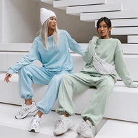 oversized hoodie harajuku sports sweater casual top trousers wide leg pants suit jogging womens 2021 fall 2 piece set