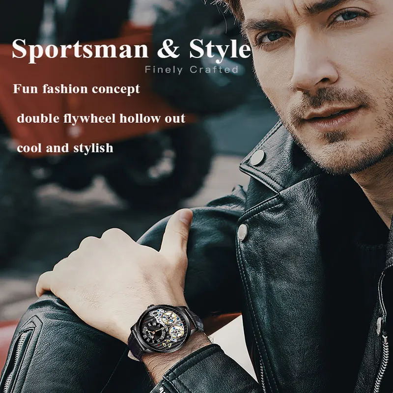 

Luxury Mens Watches 2021 Mechanical Automatic Top Brand Leather Sport Wristwatch Waterproof Tourbillon Self Winding Watch New
