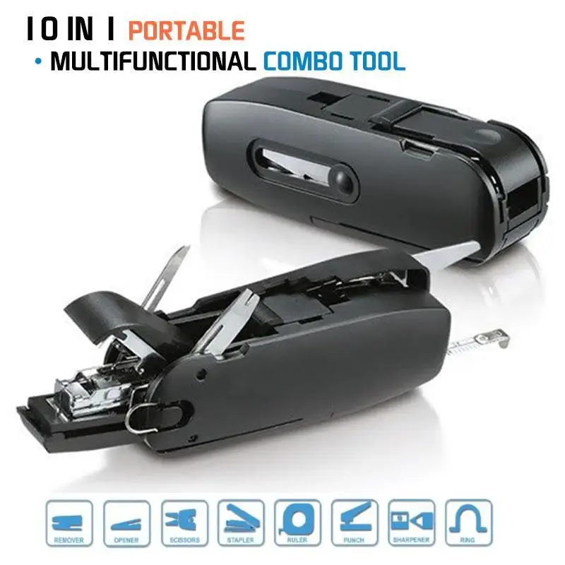 

10 in 1 Stapler Combo Tools Portable Multifunctional Combination Tools For Home School Office Folding Hand Pliers Scissors Tool