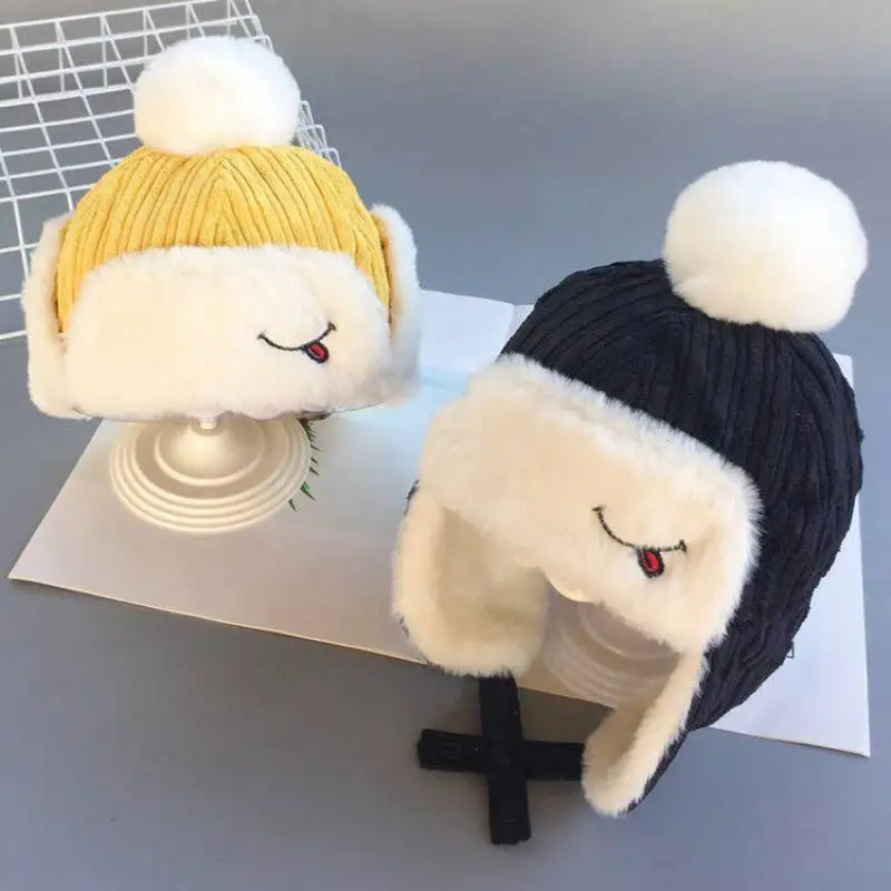 

New Children's Lei Feng Cap Autumn and Winter Baby Plush Warm Ear Protection Cap Children's Men's and Women's Wool Ball Plush