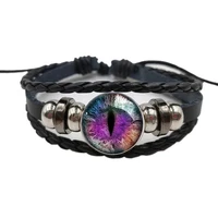 black leather bracelet evil blue eye glass snap bracelet bracelet handmade diy jewelry mens and womens gift customization
