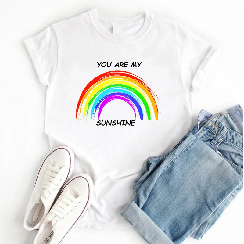 Футболка женская с круглым вырезом топ коротким рукавом радужным принтом You Are My