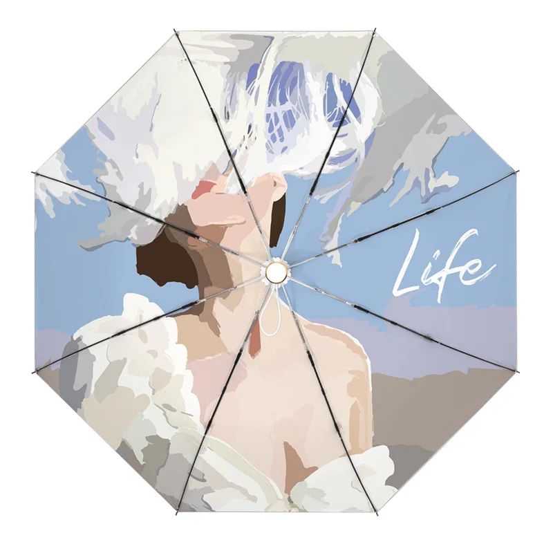 

Automatic Windproof 3-Folding Umbrella Rain Women Portable Female Fashion Silver Coating Umbrella Men Gift Parasol