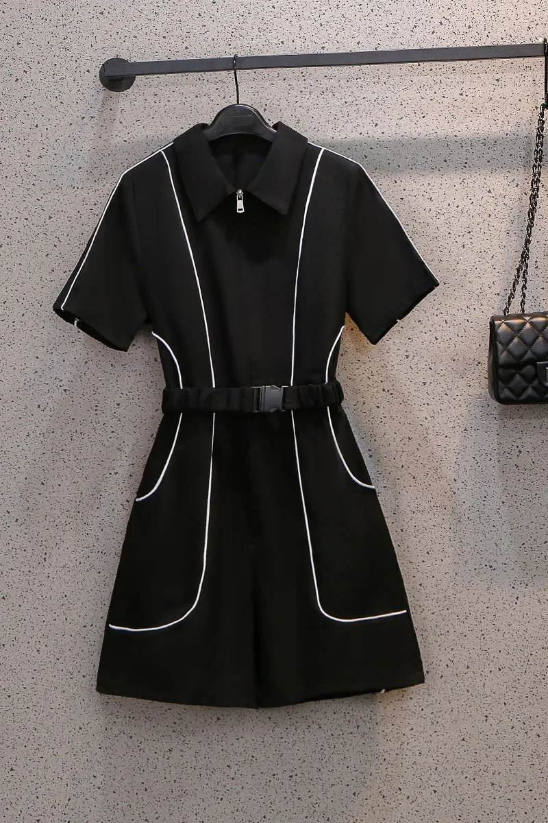 

Summer Short Sleeve Plus Size Black Rompers One Piece Shorts Sets Women Streetwear Gothic Hip Hop Wide Leg Jumpsuit Overalls 4XL