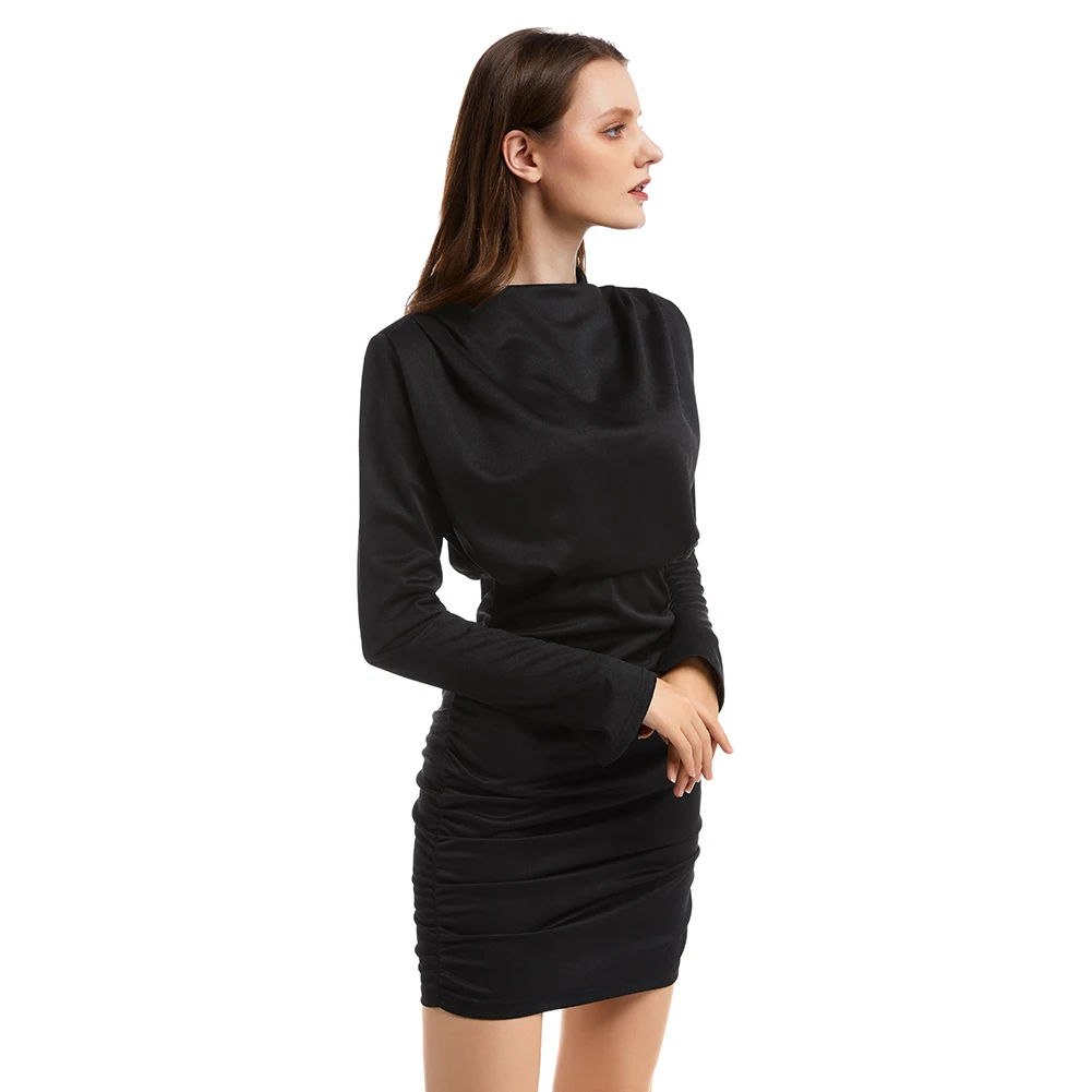 Bikitique однотонное с длинным рукавом маленький высоким воротником плиссированное