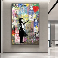 banksy street art girl holding balloons canvas paintings on the wall art posters and print graffiti art pictures kids room decor