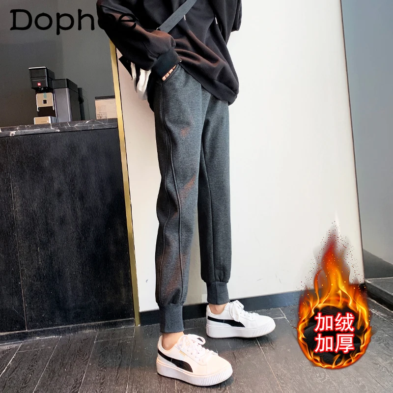 

Женские спортивные штаны с флисовой подкладкой, утепленные свободные шаровары с высокой талией, повседневные тренировочные штаны, новинка ...