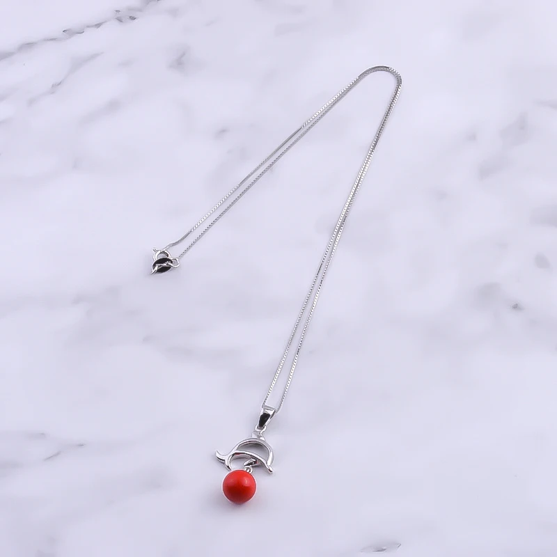 Hollow Dolphin Red Shell Pearl Necklaces For Women 925 Sterling Silver Aesthetic Peartl Pendants Collar Fashion Jewelry | Украшения и