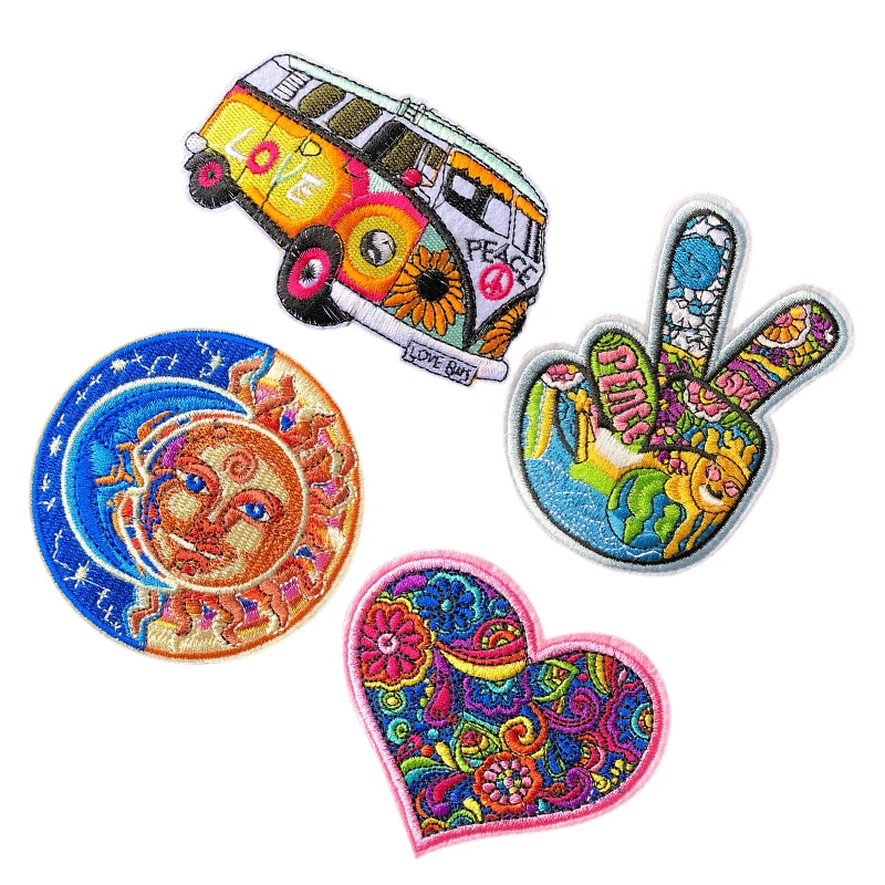 4 шт. хиппи любят автобус цветы мира Стикеры заплаты Ткань DIY патч арт вышитые