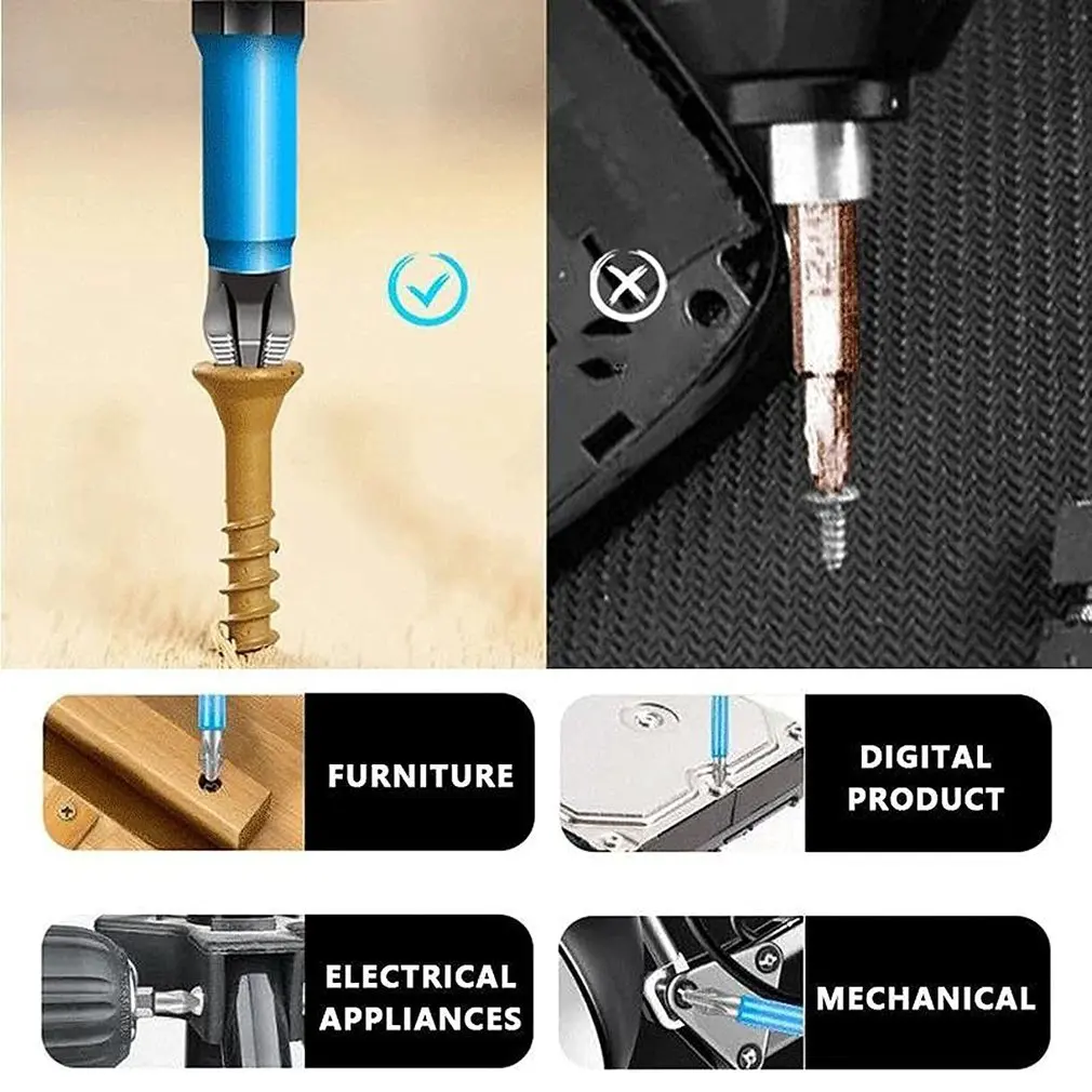

7 Pcs Electric Cross Bit Screw Strong Magnetic Anti-slip Single-head Anti-skid Bit S2 Steel Alloy Screwdriver