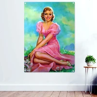 retro sex appeal girl poster hanging painting fashion trend sexy pin up girl banner flags military bar cafe home wall decor h7