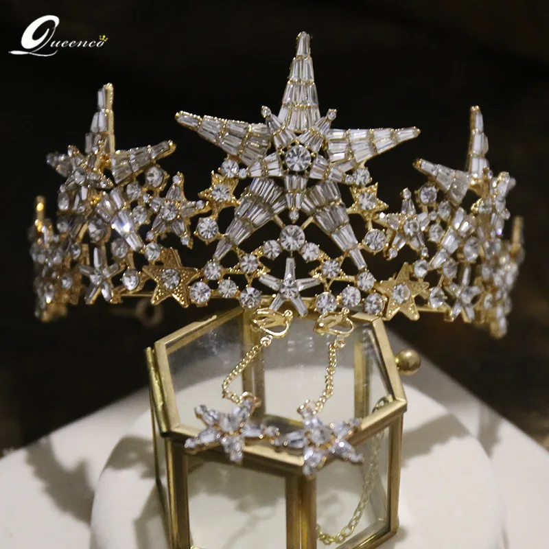 

Luxury Stars Crown European Retro Jewelry Set Crowns Bride Crown Banquet Tiara Wedding Jewelry Hair Accessories with Earrings