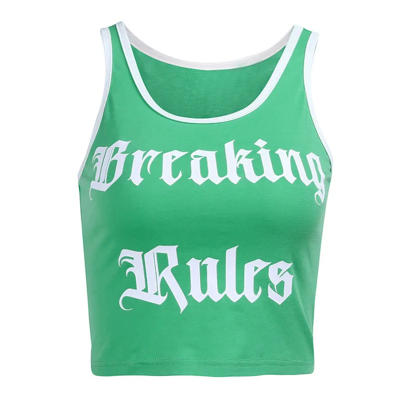 

InstaHot Harajuku Patchwork Tank Top Sleeveless Basic Casual Letter Printed Summer 2021 Female Cropped Top Slim Streetwear Tank