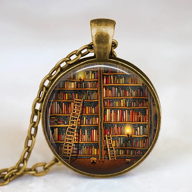 New Fashion Necklace Glass Dome Vintage Library and Books Pendants Necklace For Students Teachers And Librarians Necklace