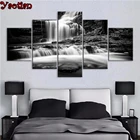 Набор для алмазной вышивки сделай сам, набор из 5 модульных картин с изображением черно-белого водопада, мозаика из страз