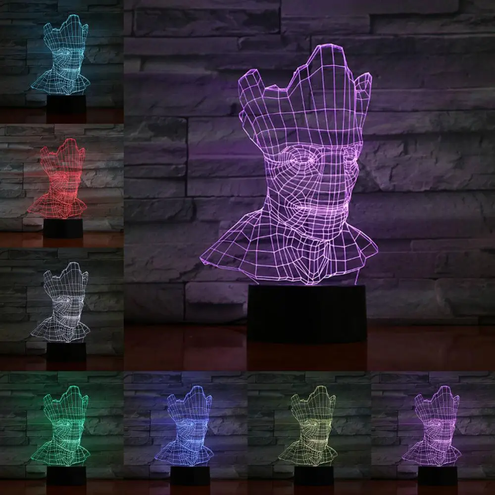 Мультфильм Groot 3D Светодиодная лампа USB лампа 7 цветов ночник для дома спальня настольная Современная креативная лампа акриловая пластина сенсорная дистанционная база