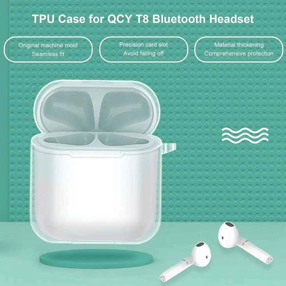 Силиконовый чехол защитный для наушников QCY T8 с Bluetooth мягкий прозрачный