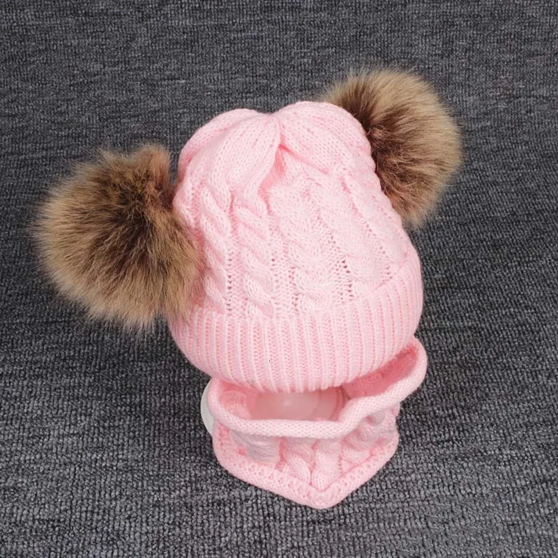 pink 01 hat Комплект, шарф, детская шапка, модная детская зимняя шапка, детский шарф с двойным помпоном, вязаная зимняя детская шапка, теплая шапка для малышей, шапка - Цвет: pink 01 hat