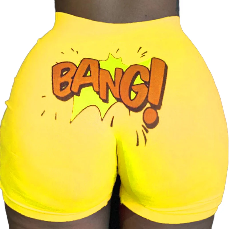 Women Letter Print High Waist Shinny Shorts Fashion Female Summer Casual Bodycon Sports Sexy Bottom New Hot Sale | Женская одежда