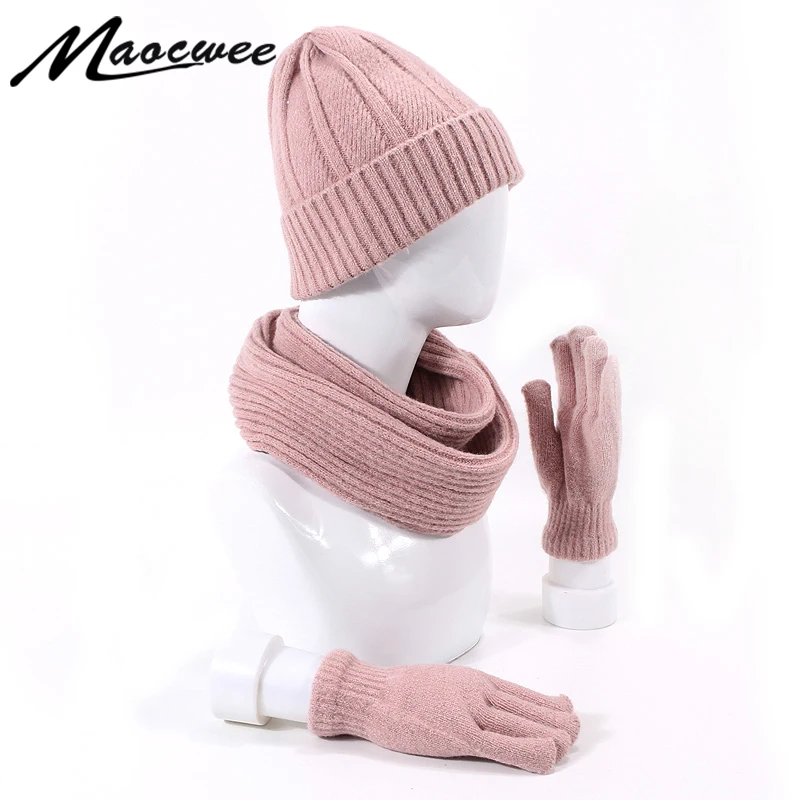 

2019 New Fashion Scarf Girl knitting Really Plump Hat Gloves Set Three Outdoor Warm Winter And Autumn Autdoor Warm Hat Scarf Glo