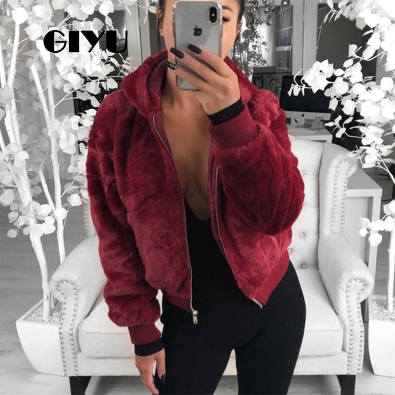 GIYU 3XL Big Size Winter Teddy Fur Coat Hooded Women Faux Casual Zipper manteau fourrure femme | Женская одежда