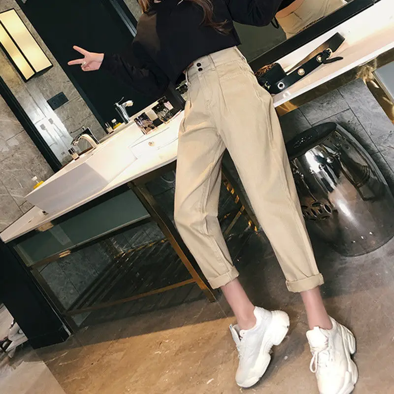 

Women Autumn Winter Casual Fashion High Waist Harem Pants Female Loose Thick Warm Pants Ladies Solid Button Fly Trousers C47