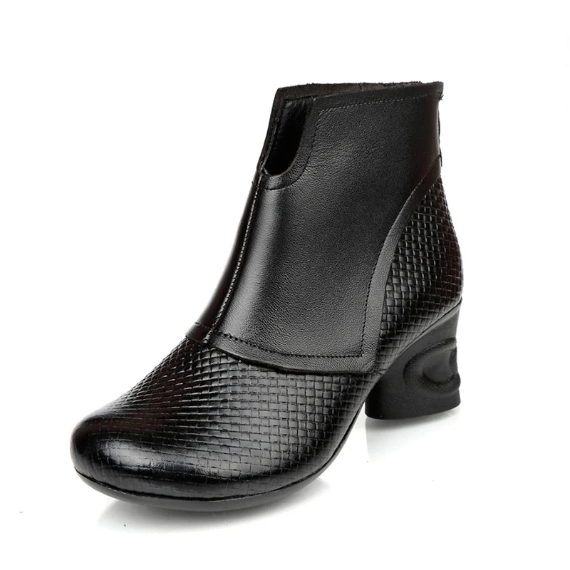 

Xiuteng 2020 New Autumn Winter Vintage Embossed Genuine Leather Women Shoes Woman Zipper High Heels Ankle Boots For Women