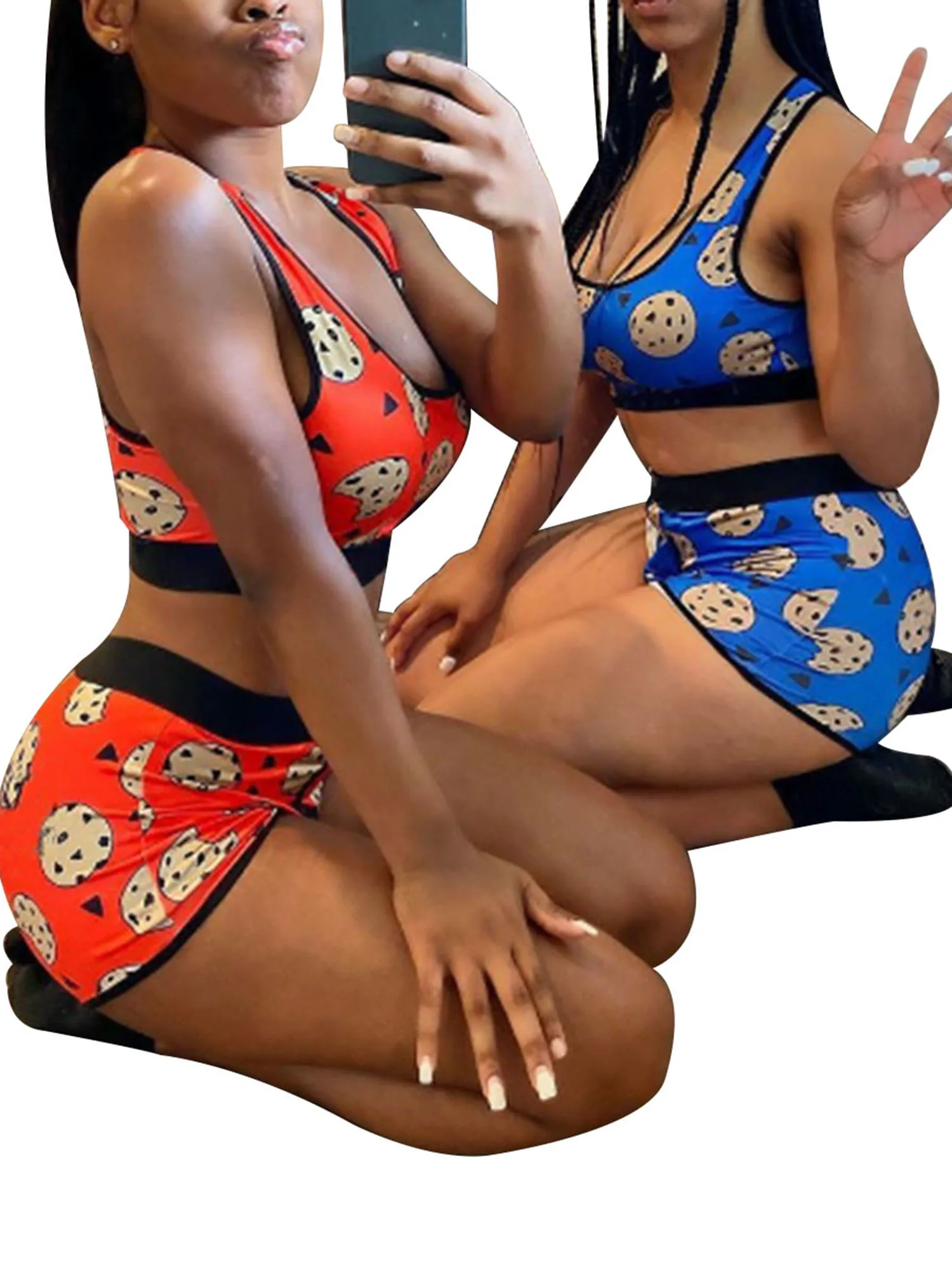 

2020Women Clothes Short Set Summer Casual Sexy Printed Slim Crop Tops Tank Vest High Waist Shorts Set For Females Fitness Suit