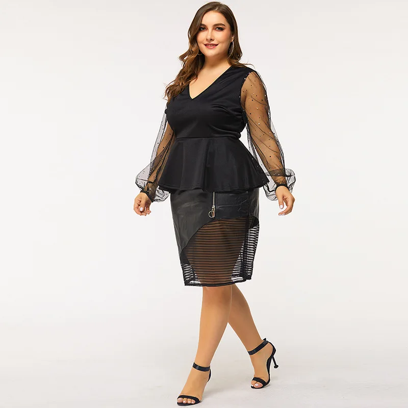 Женская блузка рубашка сексуальная v образный вырез пышная длинный рукав плюс