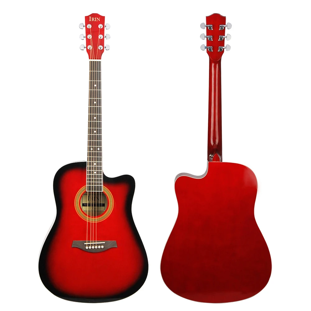 

41 Inch Acoustic Guitar 6 Strings Folk Guitar Beginners Adults Musical Instrument Gift Red Basswood Guitar With Capo Picks Bag