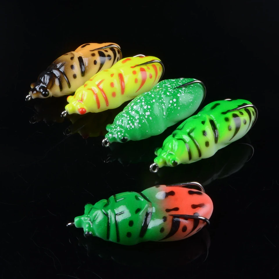 

1pcs soft tube bait plastic fishing lures frog lure treble hooks Topwater ray frog 3.5cm 13.2g artificial soft bait 3D eyes