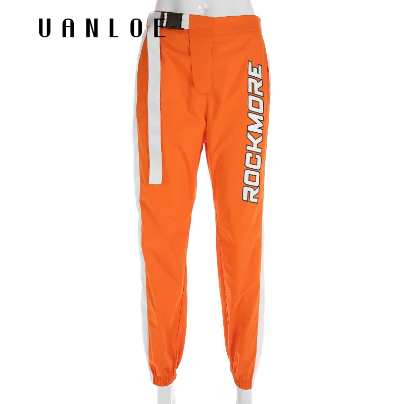 

Women Adjustable Buckle High Waist Pans Patchwork Letter Print Streetwear Pencil Pants Fashion Pleated Trousers Women