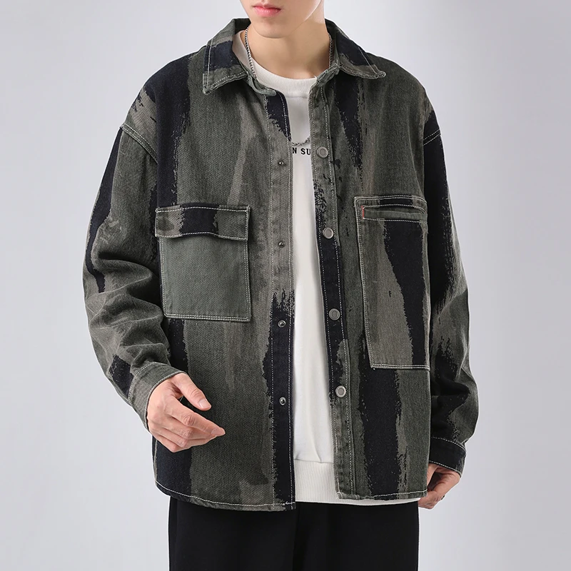 

Black Denim Jacket Men's Spring Autumn New Male Korean Printed Jeans Jacket Oversized Casual Fashion All-match Streetwear