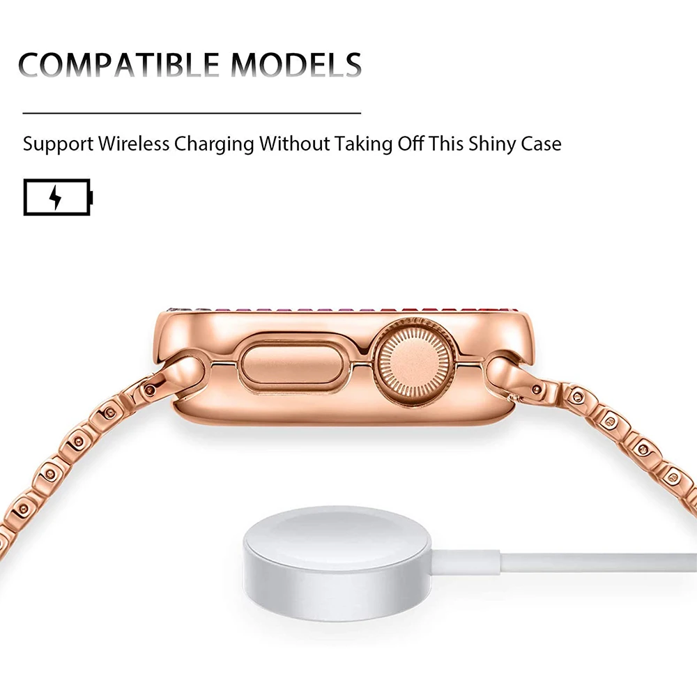 Luxury Zircons Diamond Cover for Apple Watch 6 5 4 40mm 44mm Womens Jewelry Protective Case for iWatch Series 6 SE 3 42mm 38mm