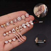 1pc imitation pearls goldrose silver color stainless steel cz ear tragus daith cartilage piercing jewelry earring for women