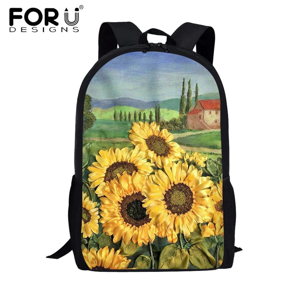 

FORUDESIGNS Primary Student School Bags Pretty Sunflower Flower Pattern Design Teen Backpack Large Capacity Schoolbags Mochila