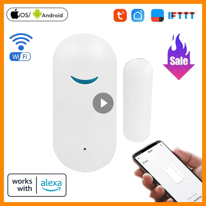 

Смарт-детекторы открытой/закрытой двери Tuya, Wi-Fi, уведомления приложений, оповещения о безопасности, поддержка Alexa Google Home