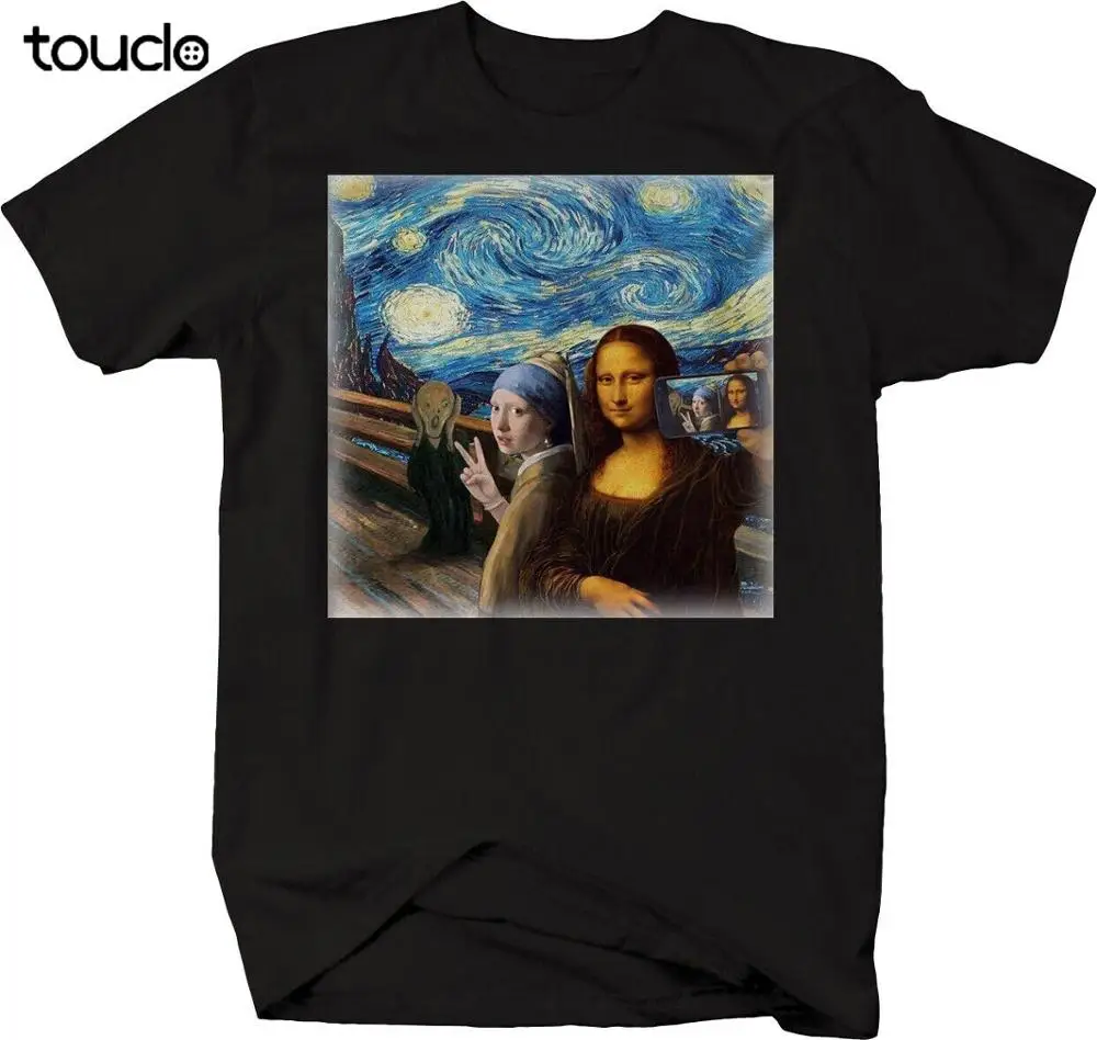 

Mona Lisa Starry Knight Art Funny Group Selfie Cell Phone Meme T Shirt