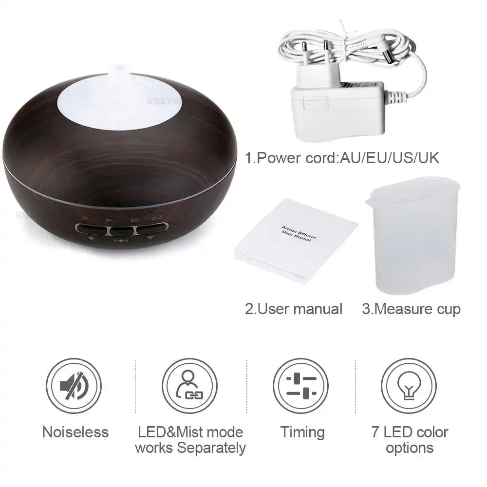 

microwave Automatic sensor 300ml Aroma Diffuser Essential Oil Diffuser Aromatherapy Mist Maker with 7 Color LED Light Wood grain