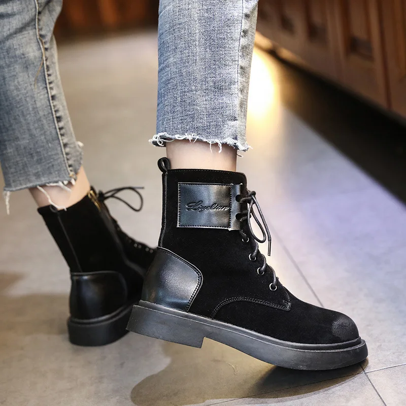 Рабочие ботинки в стиле ретро женская повседневная обувь однотонные ботильоны