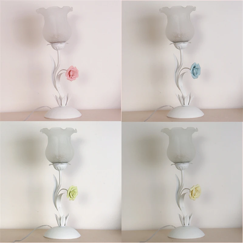

Korean Pastoral Table Lamps for Bedroom Bedside Lamp Pink Roses Table Light Girl Room Children's Lamp Wedding Plants Table Lamp